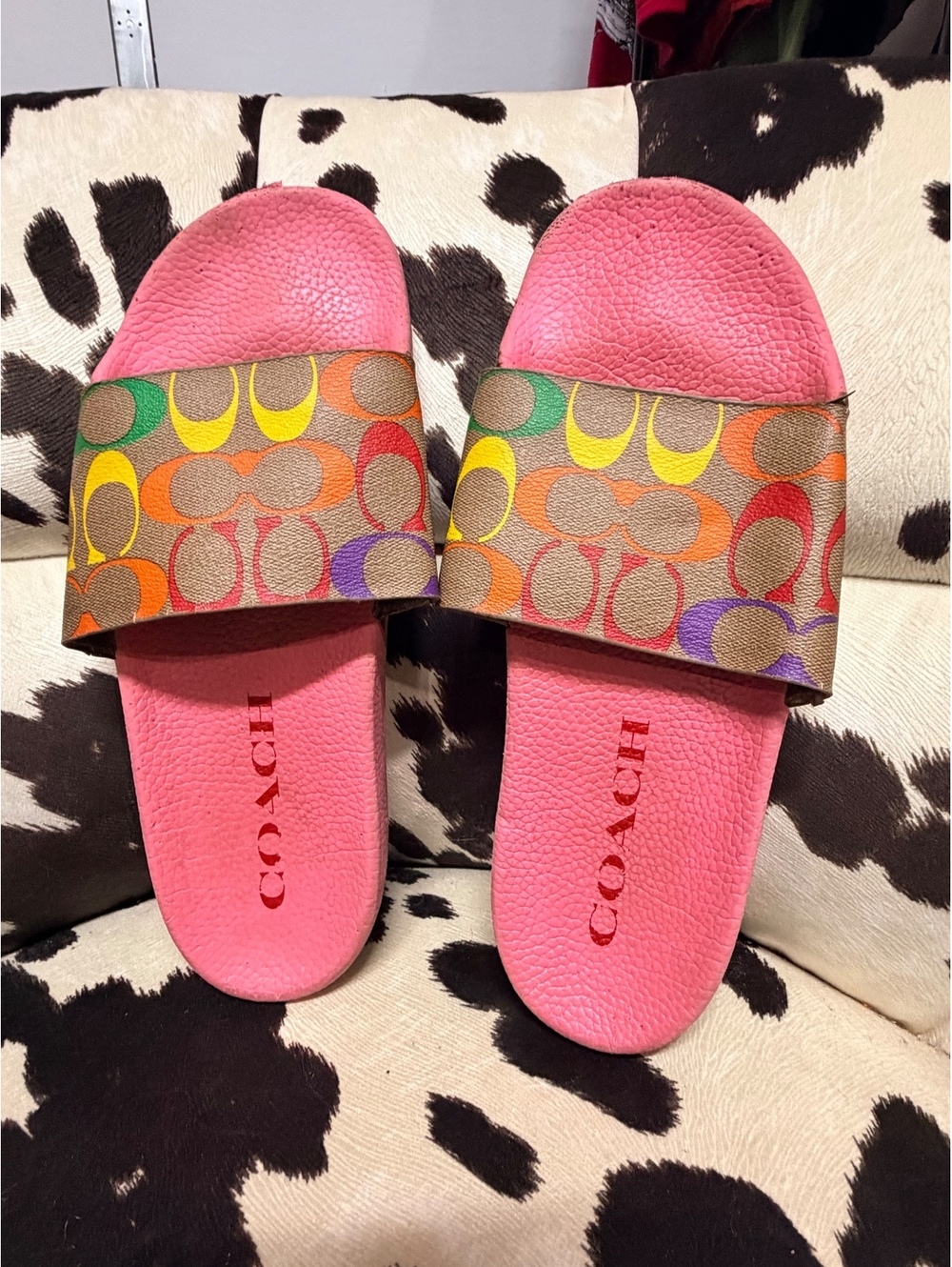Coach Pink Multicolor Signature Slide Sandals size 11